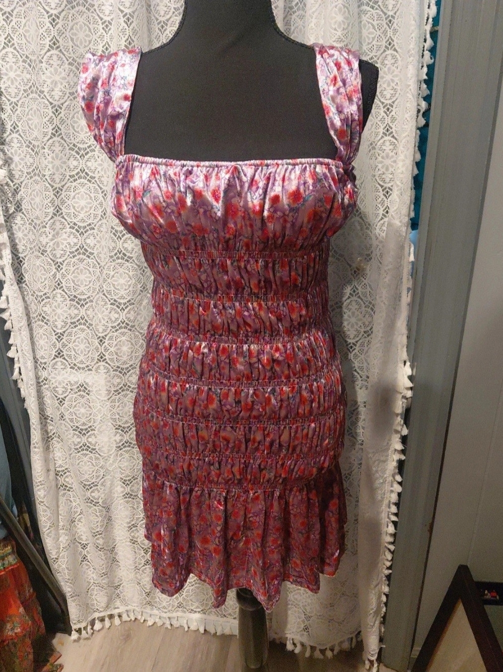 NWT Anthropologie Smocked Floral Velvet Mini Dress
